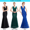 Starzz 2016 New Sleeveless V neck V Back Elegant Black Lace Long Mermaid Evening Dress ST000084-1